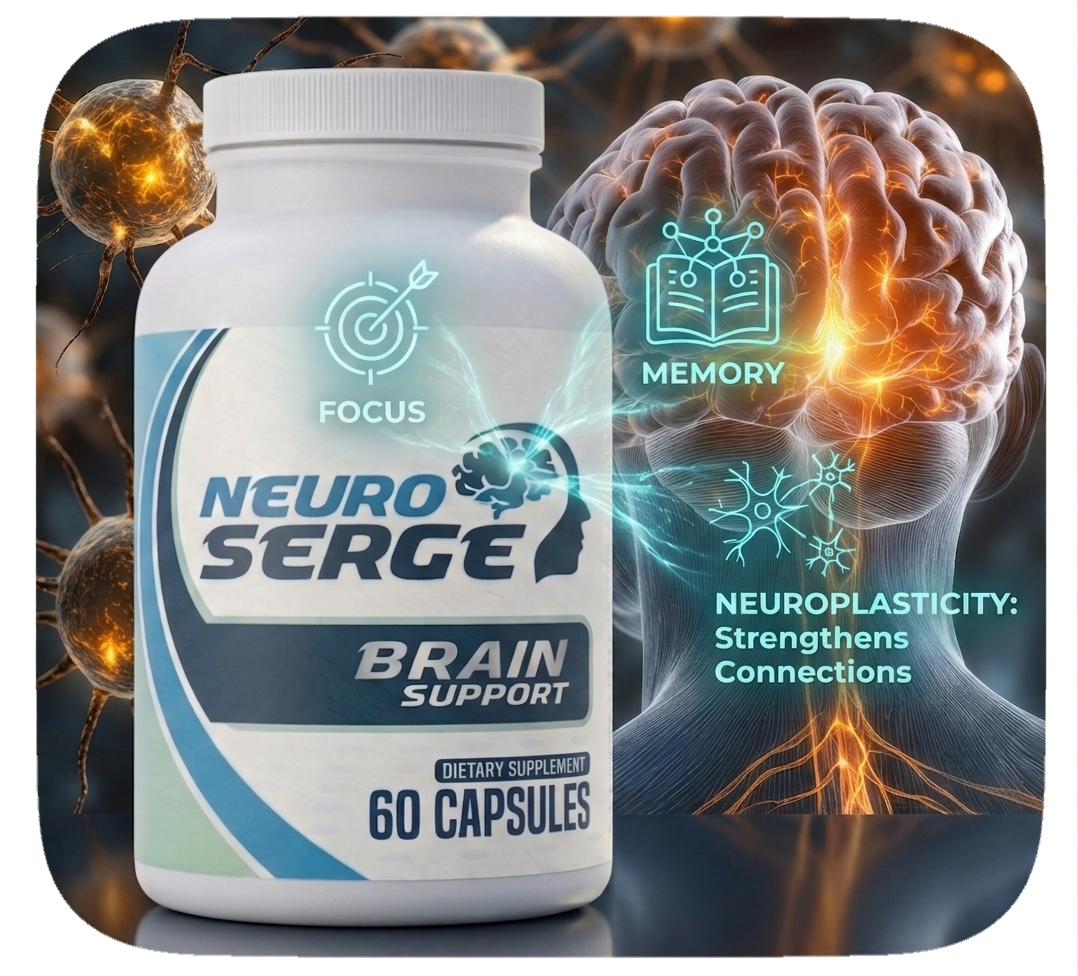 Neuro Serge supplement for enhanced focus memory and neuroplasticity.